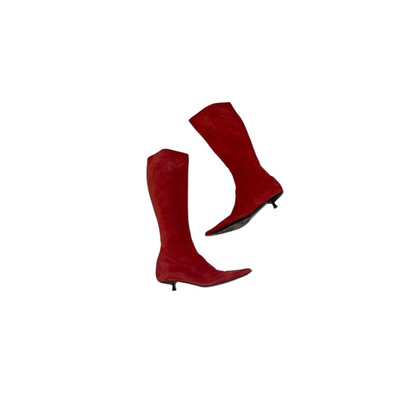Vicini Shoes - Vicini Pointy Toed Red Suede Boots - Women’s Size 37.5